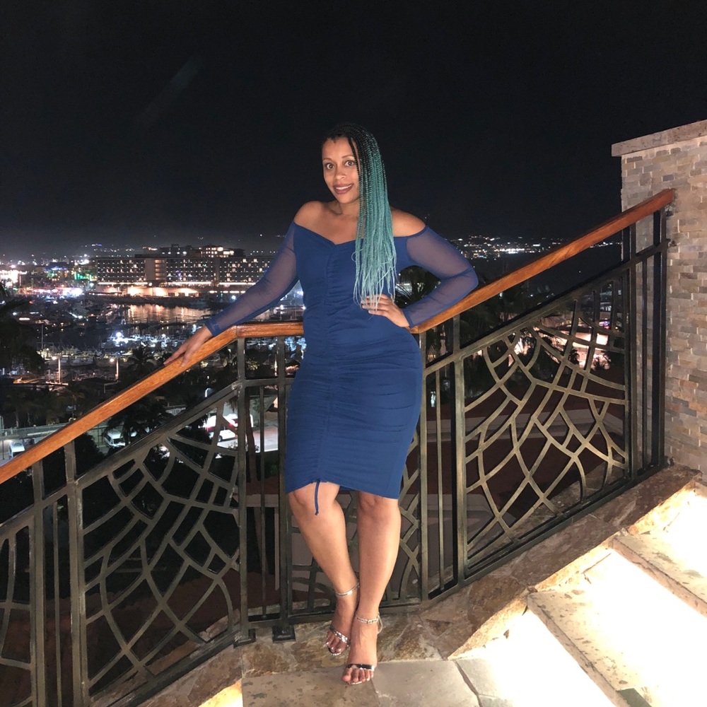 Plus Midnight Blue Mesh Ruched Bardot Midi Dress